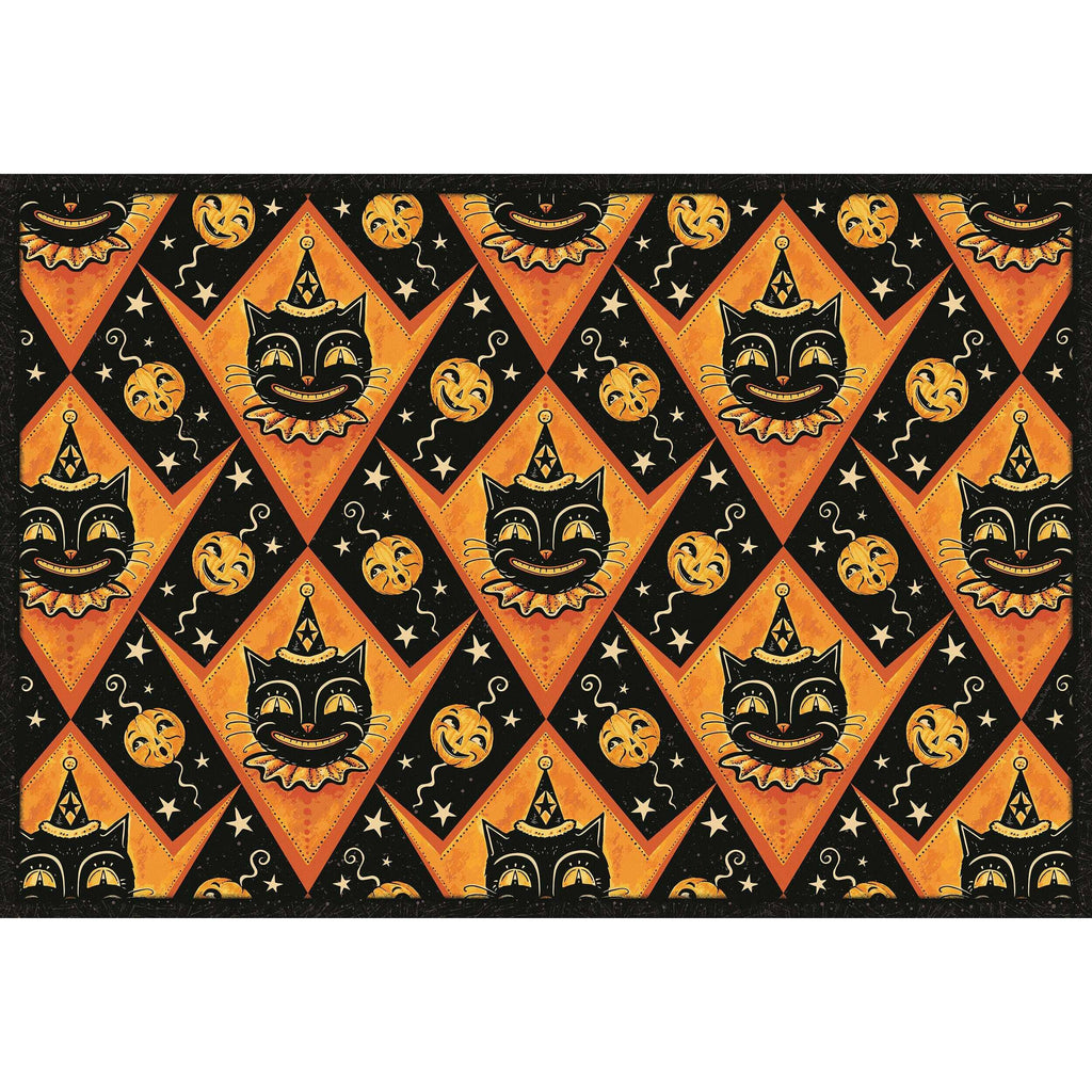 Grinning Black Cat Jack 56” Harlequin Vinyl Floor Decor