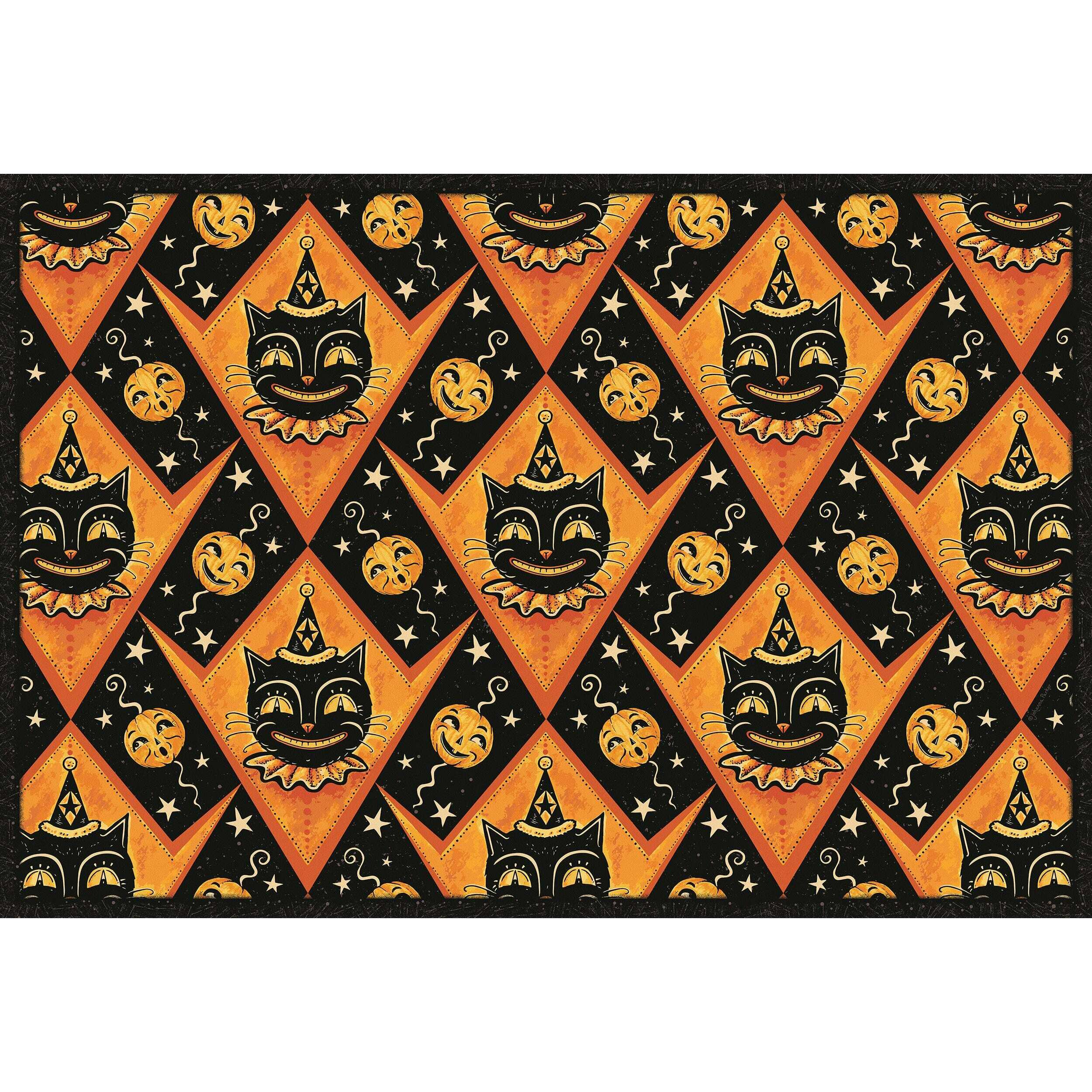 Grinning Black Cat Jack Harlequin Vinyl Floor Decor 52" x 76"