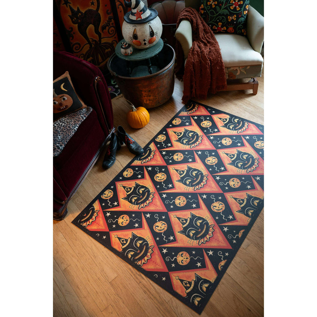 Grinning Black Cat Jack Harlequin Vinyl Floor Decor 52" x 76"