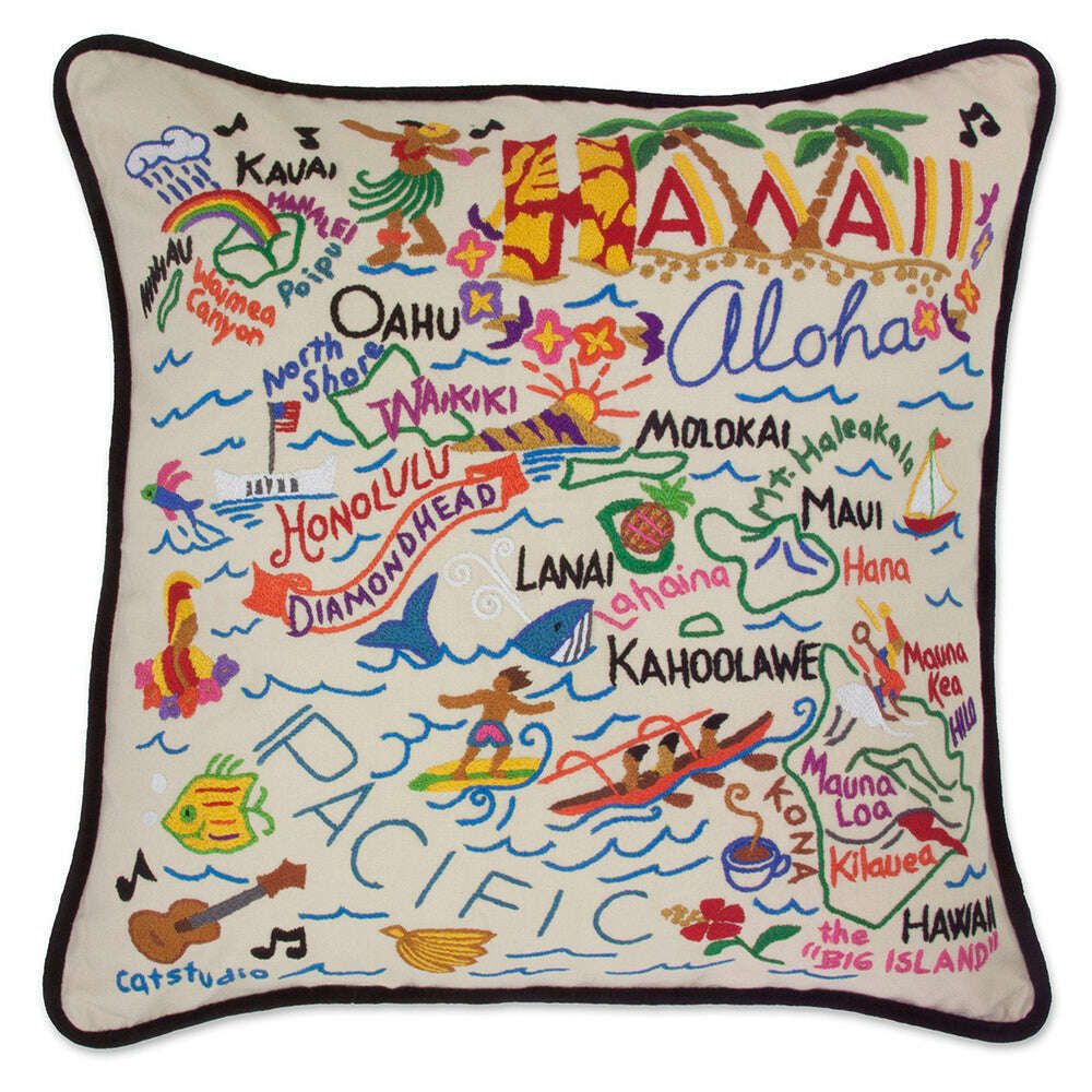 Hawaii Hand-Embroidered Pillow
