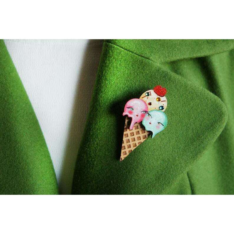 Ice Cream Cone Brooch by Laliblue