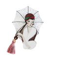 Umbrella Girl Brooch by Laliblue – Retro Kitschy Statement Brooch for Collectors