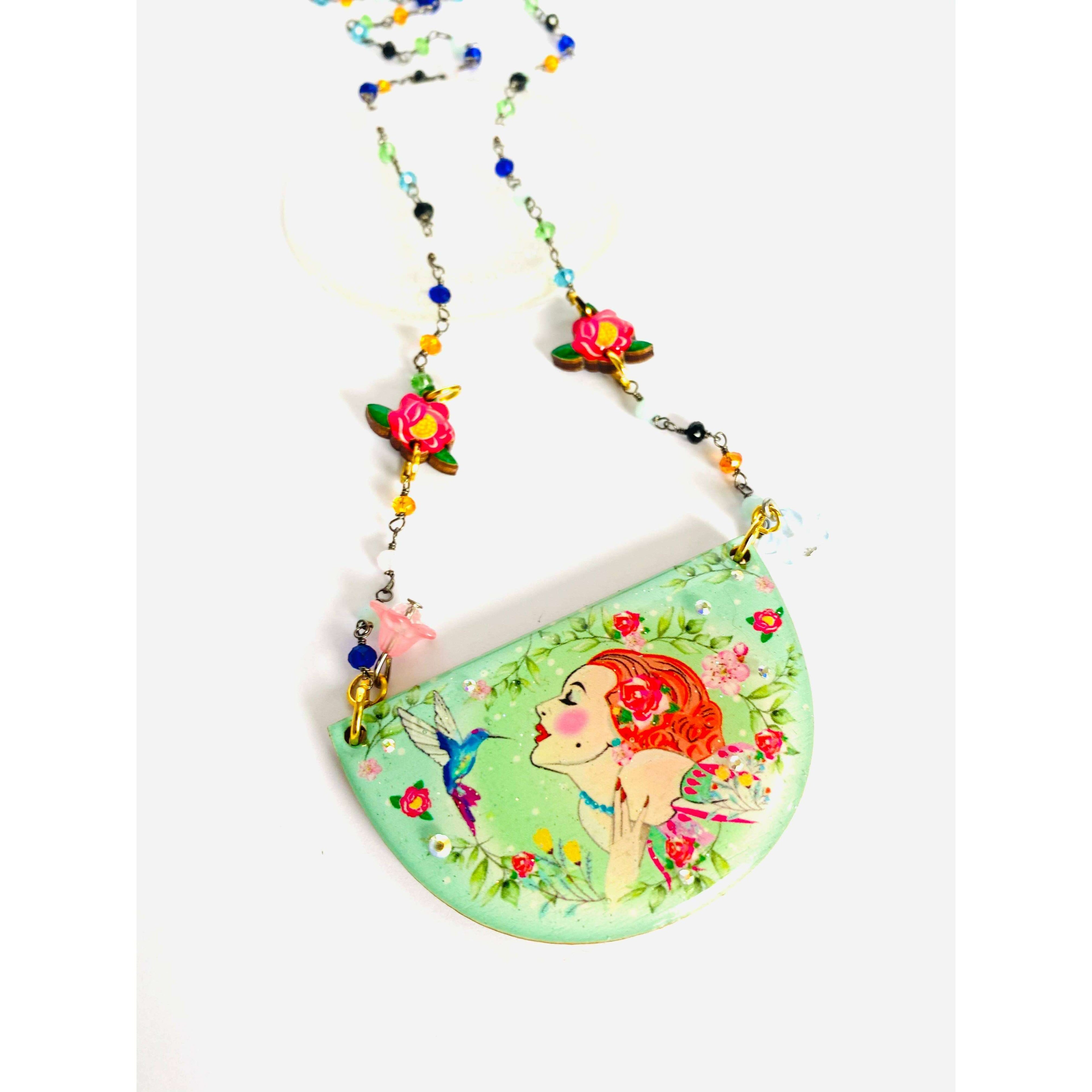 Lady and Hummingbird Statement Necklace by Rosie Rose Parker