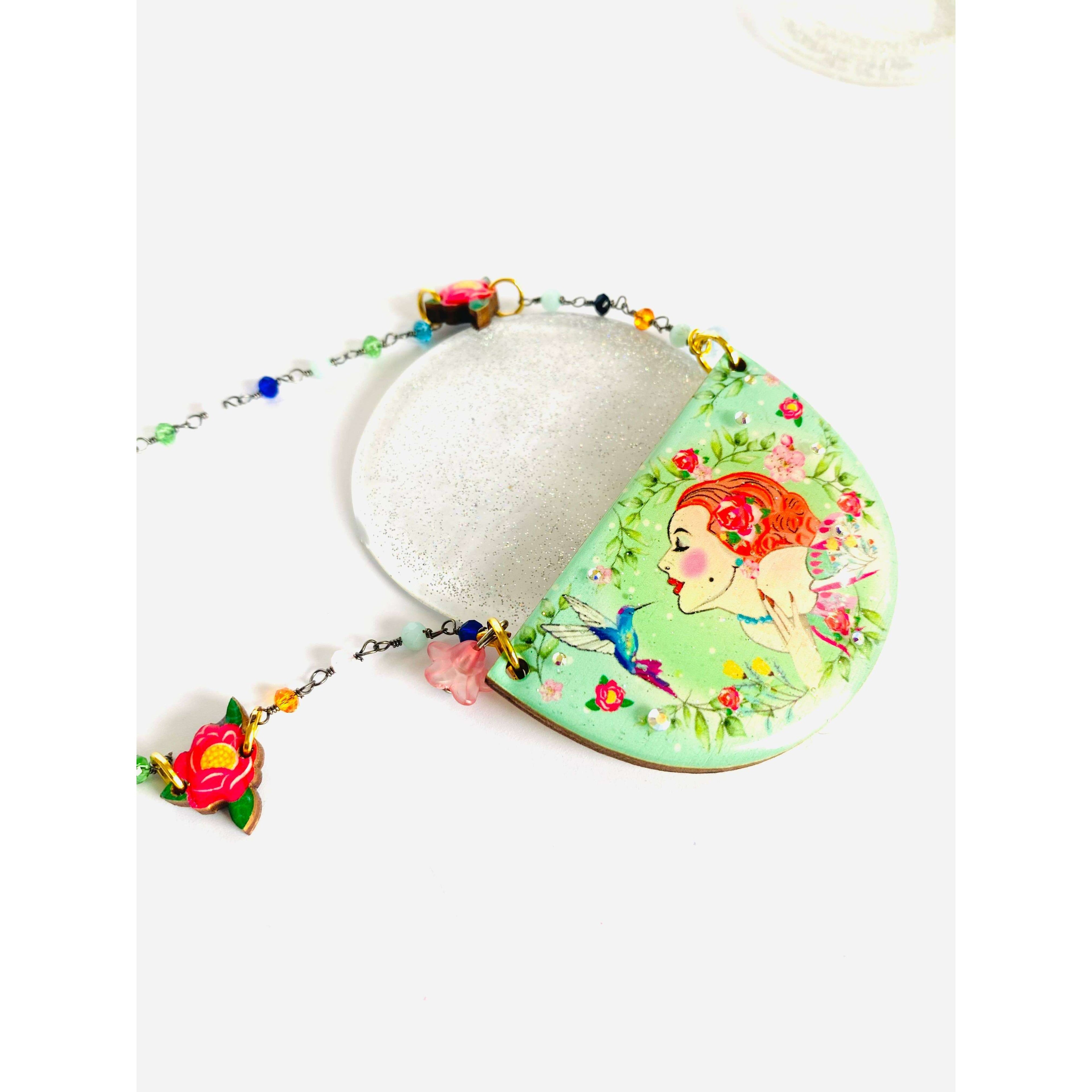 Lady and Hummingbird Statement Necklace by Rosie Rose Parker