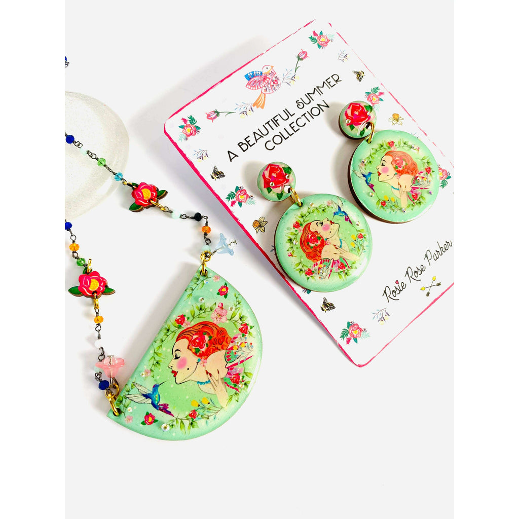Lady and Hummingbird Statement Necklace by Rosie Rose Parker