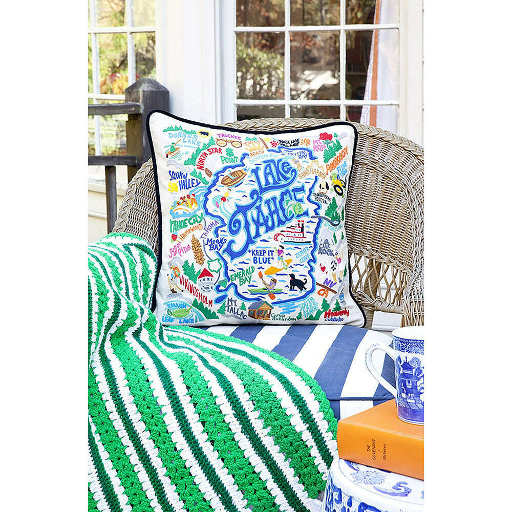 Lake Tahoe Hand-Embroidered Pillow