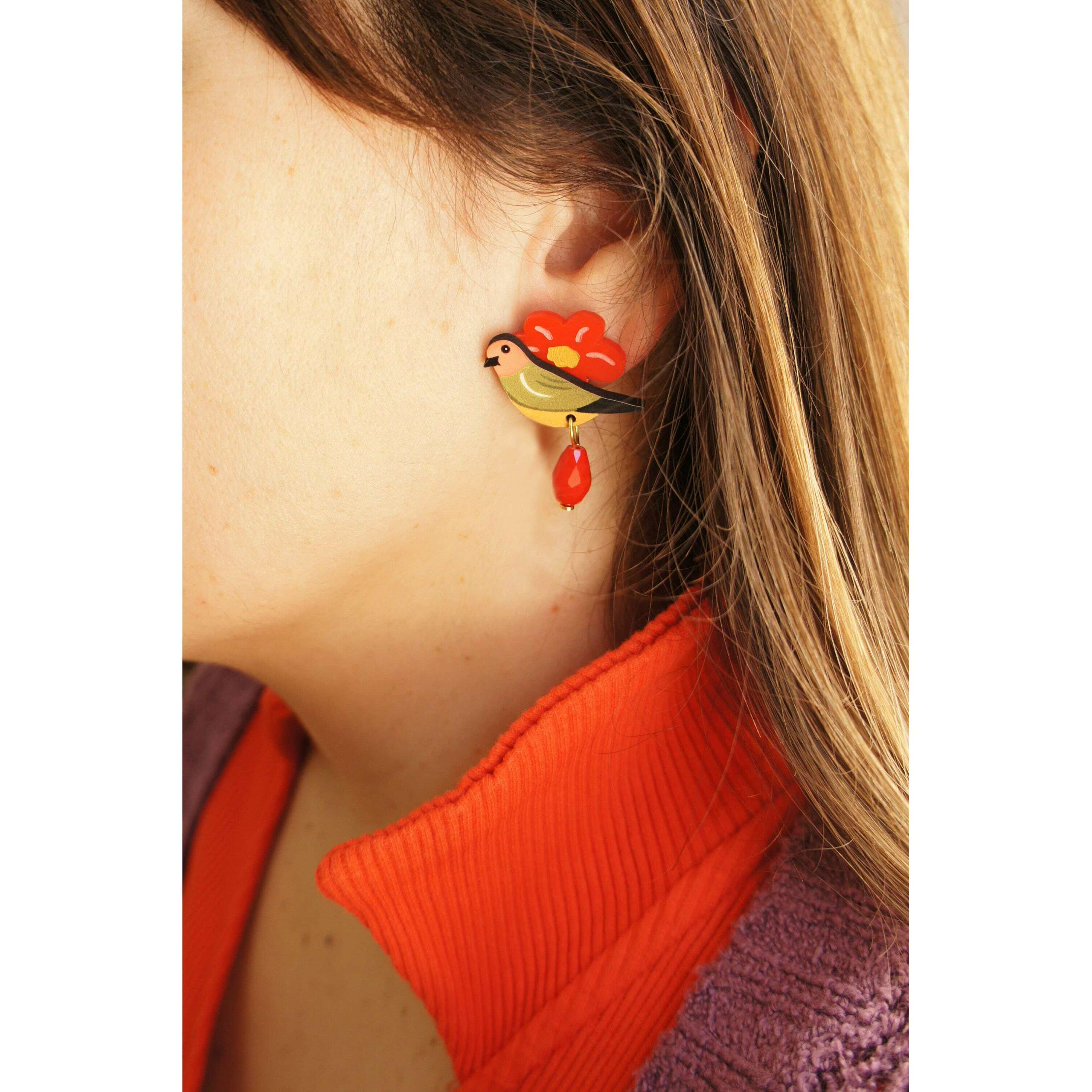Bird and Flower Earrings by Laliblue