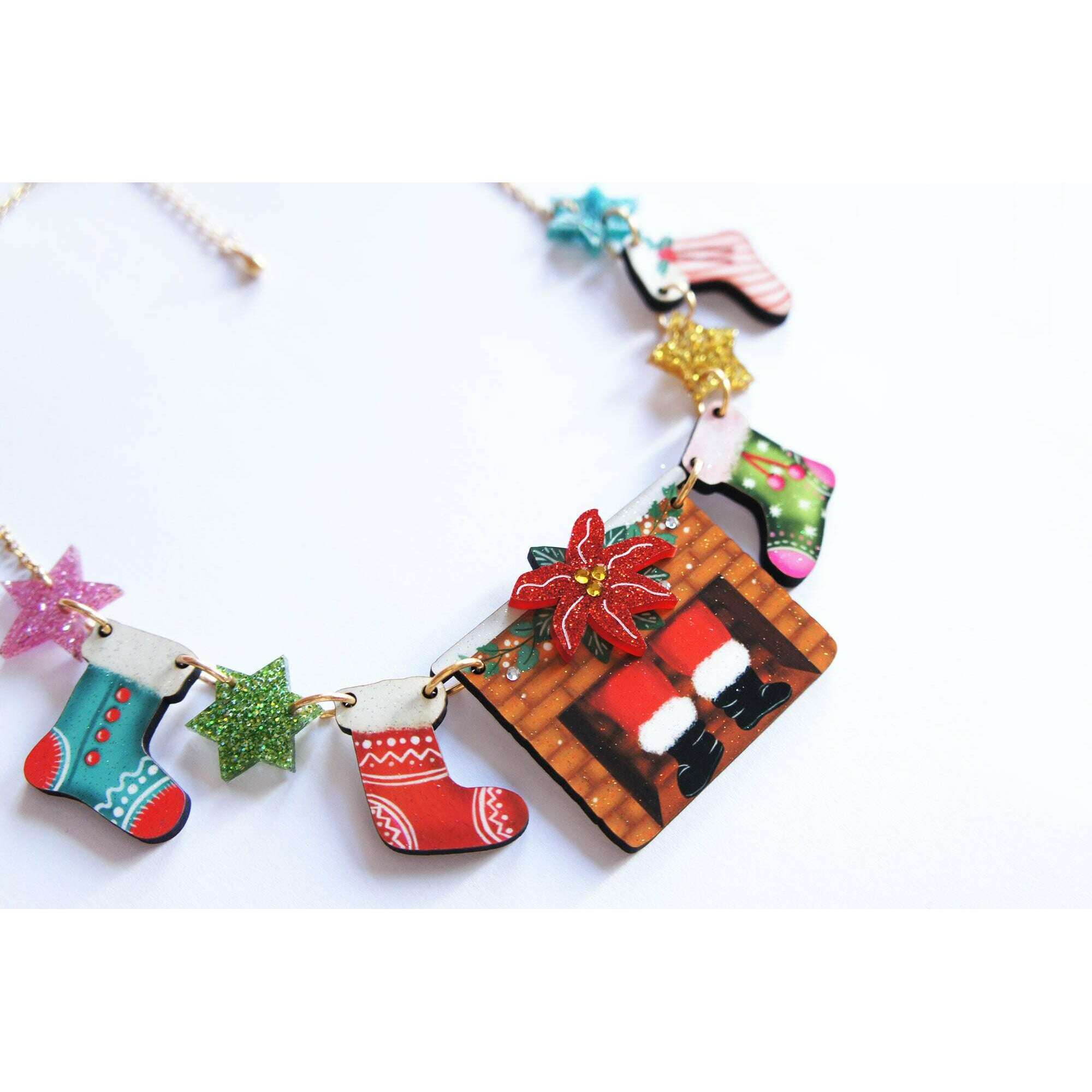 Christmas Chimney with Stockings Necklace by Laliblue