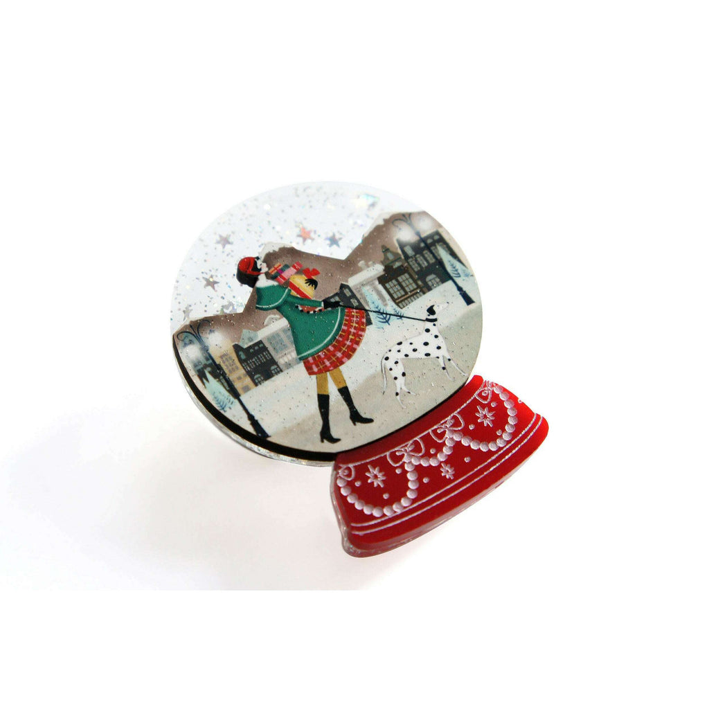 Christmas Shopping Snow Globe Brooch by Laliblue