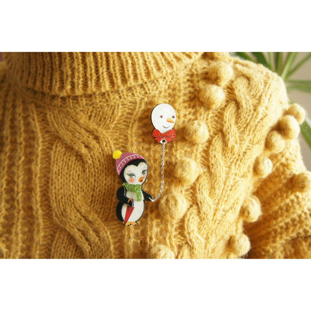 Festive Penguin with Balloon Brooch by Laliblue