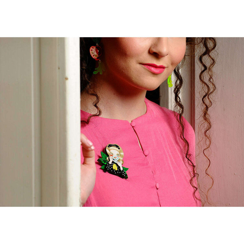 Girl Drinking Tea Brooch by Laliblue