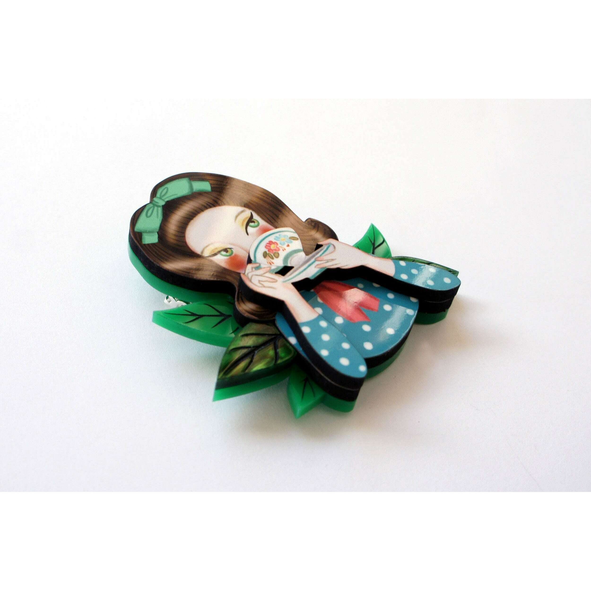 Girl Drinking Tea Brooch by Laliblue