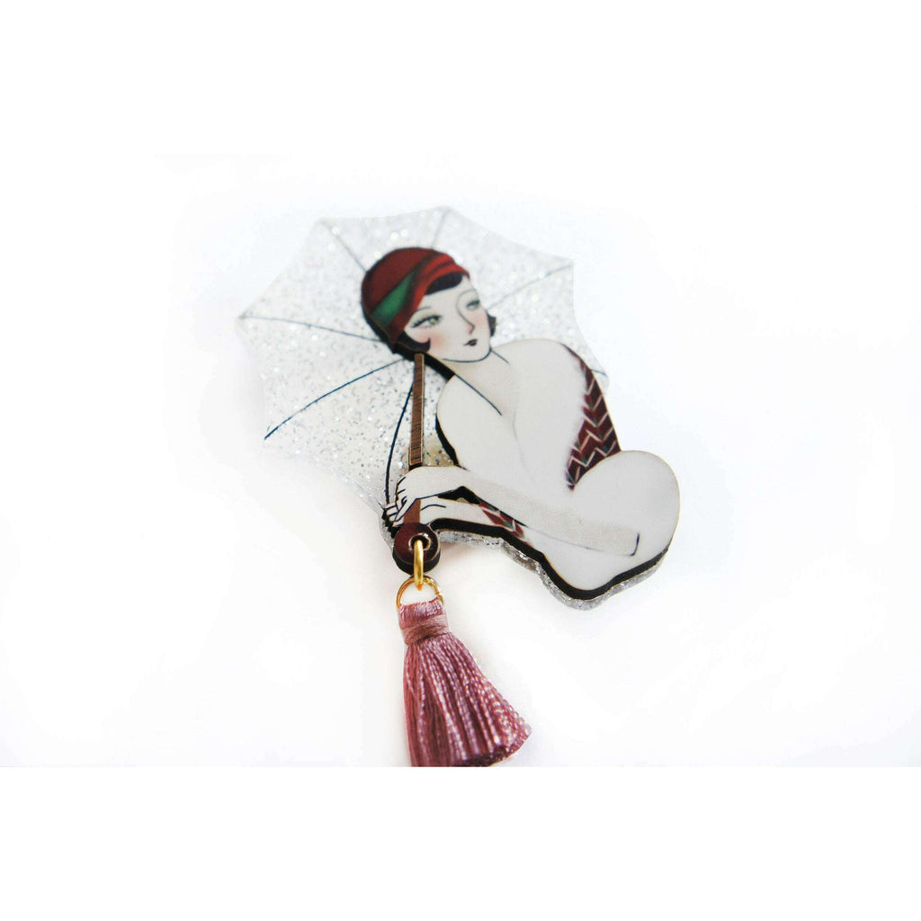 Girl with Umbrella Brooch by Laliblue