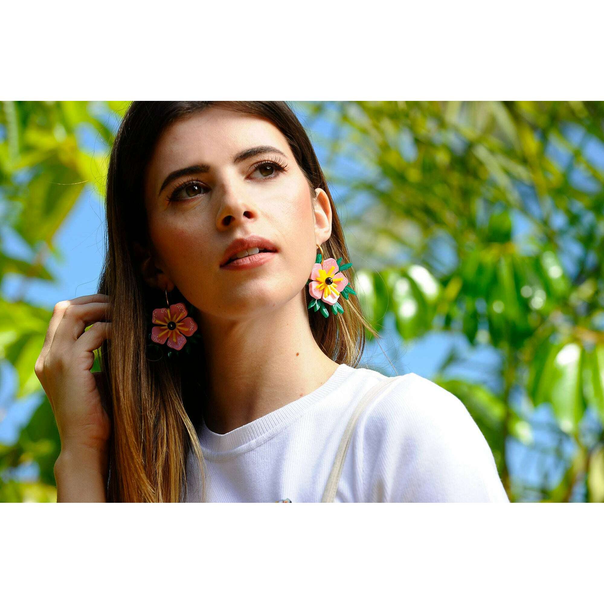 Pink Tropical Flower Earrings by Laliblue