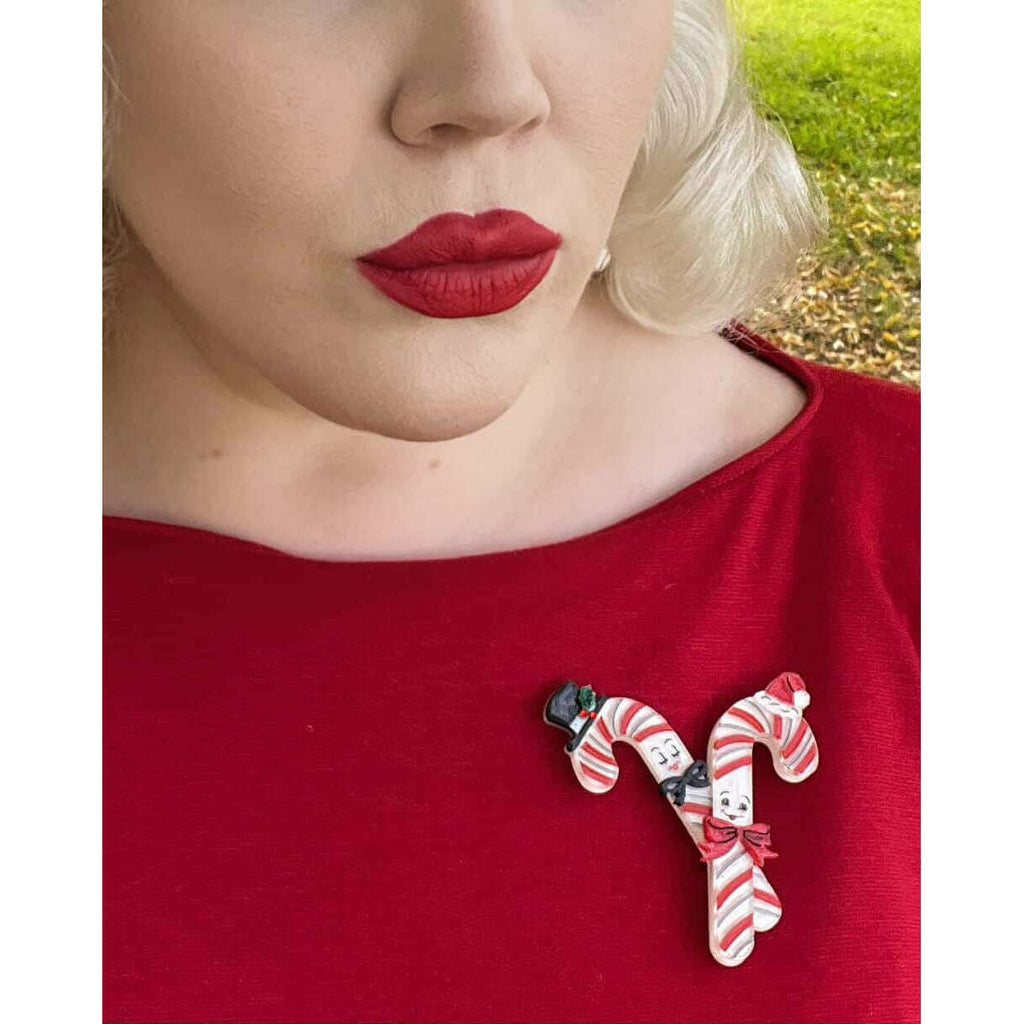 Candy Cane Couple Brooch by 50's Vintage Dame x Lipstick & Chrome