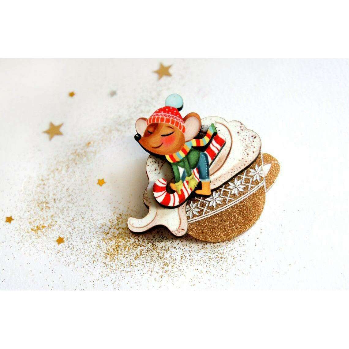 Little Mouse on Cappuccino Cream Brooch by Laliblue