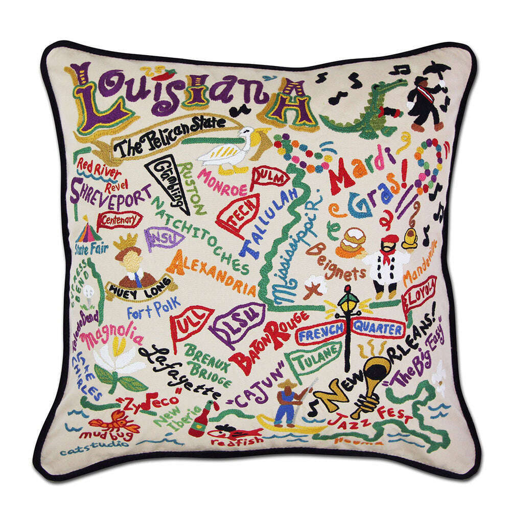 Louisiana Hand-Embroidered Pillow