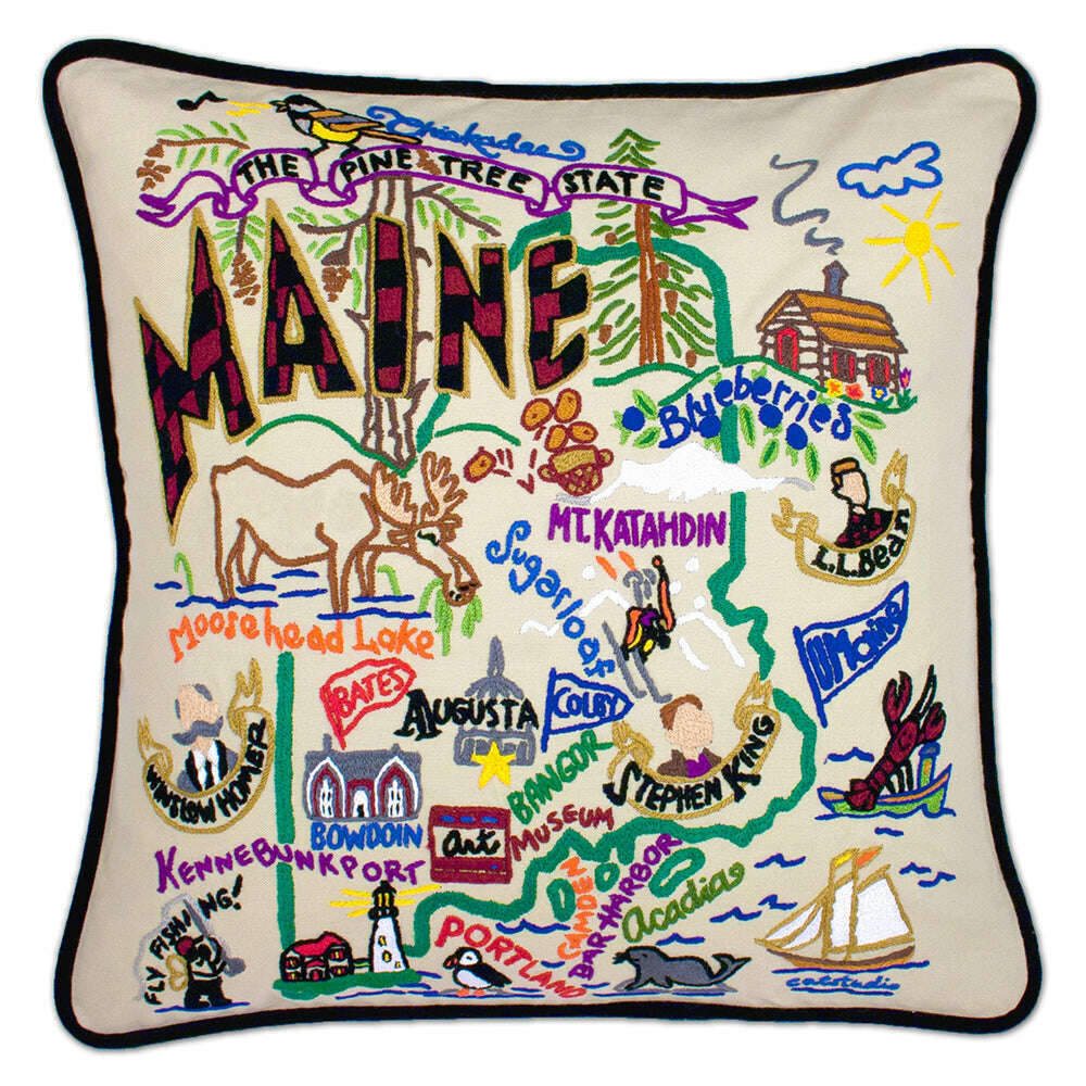 Maine Hand-Embroidered Pillow