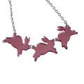 Mirror Bouncing Bunnies Bunny Rabbit Statement Necklace PINK