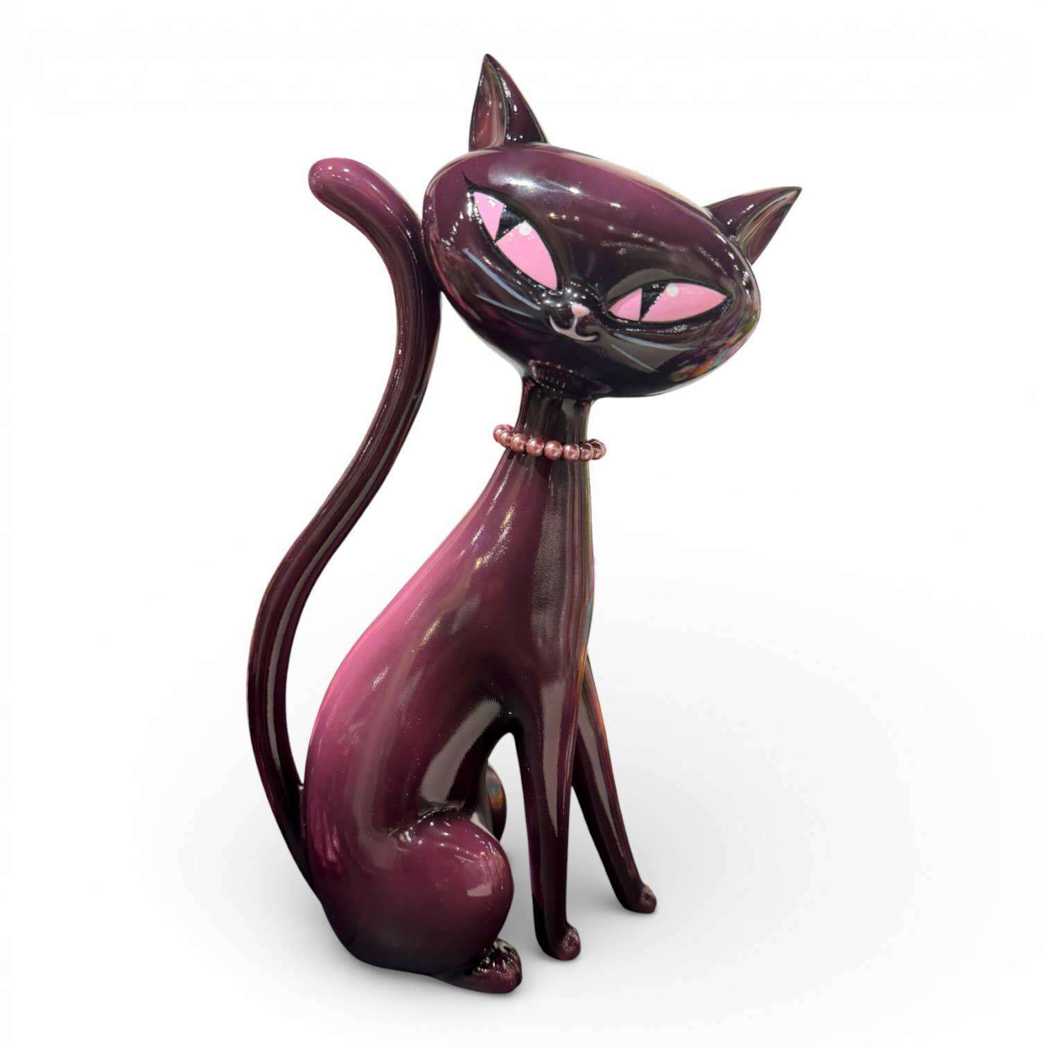 Minxy Kitten 12" Atomic Black Cat w/ Pearl Necklace Figurine | Miss Fluff December Diamonds