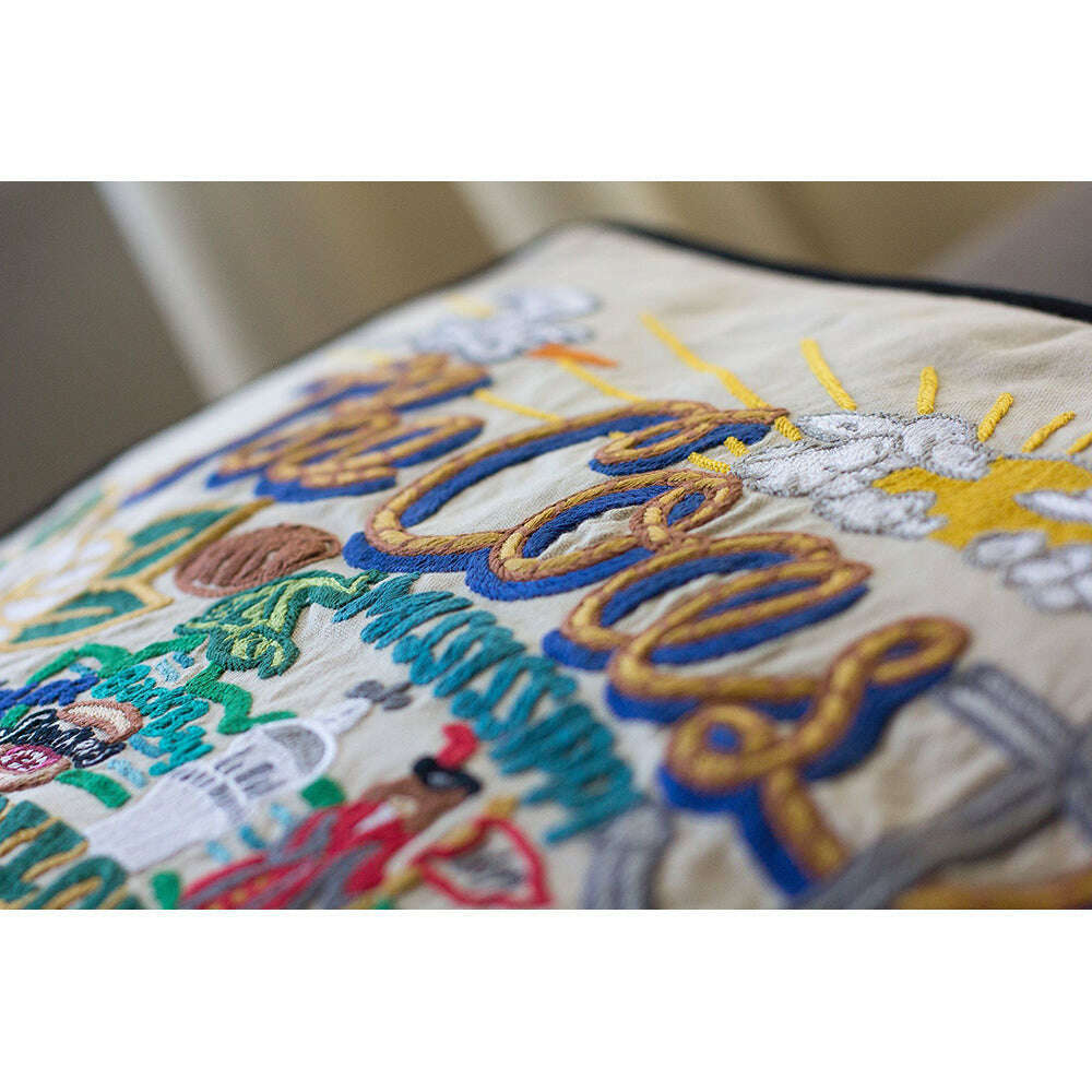 Mississippi Coast Hand-Embroidered Pillow