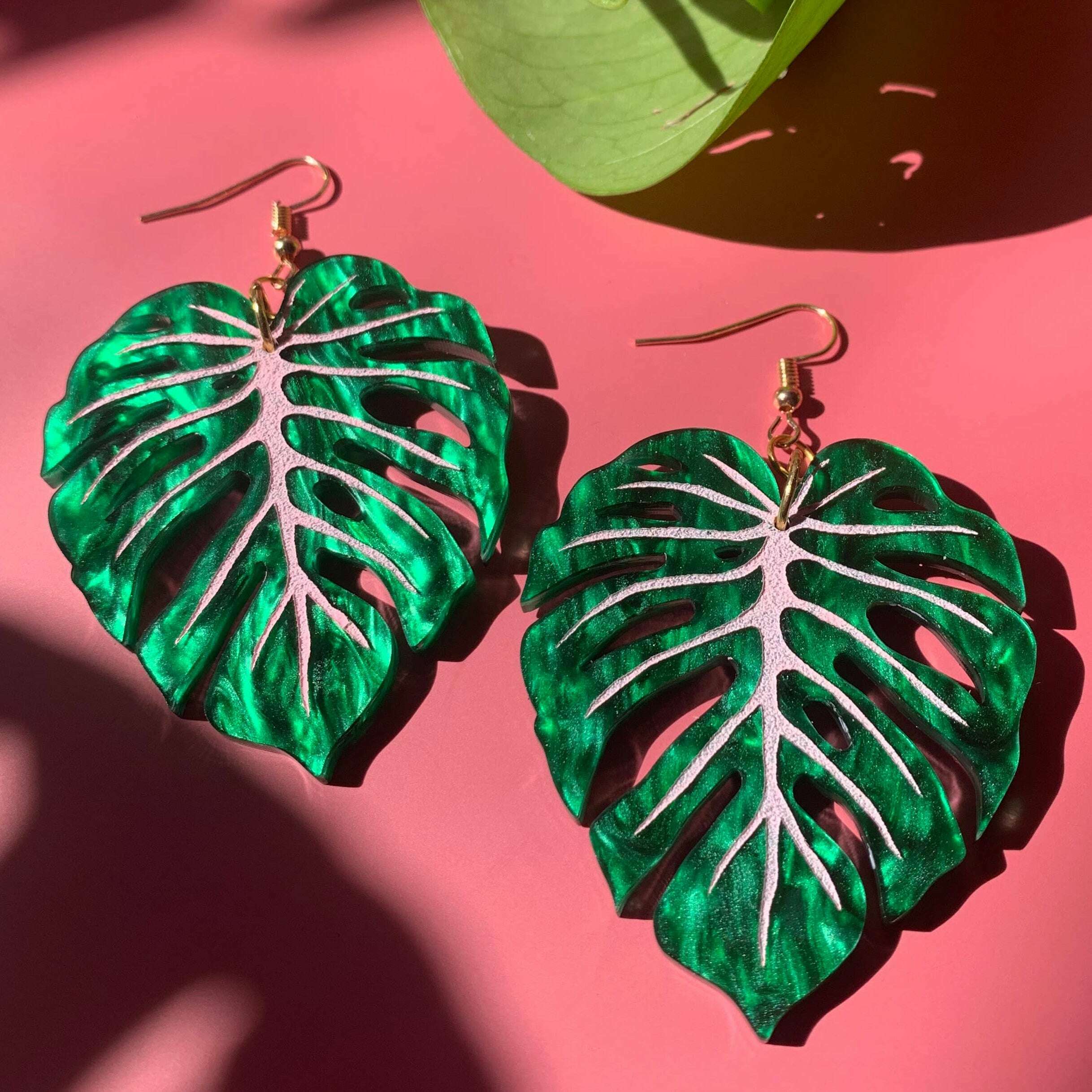 Monstera Leaf Acrylic Statement Earrings