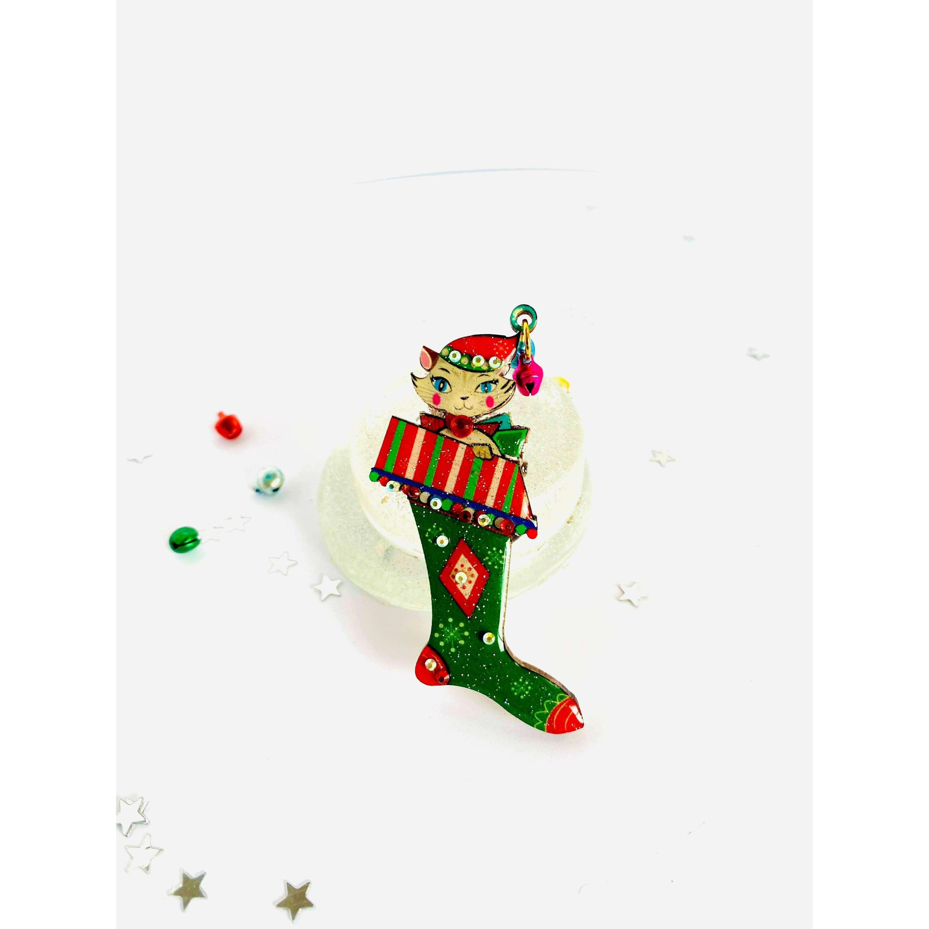 Mr Cat in a Stocking Brooch by Rosie Rose Parker