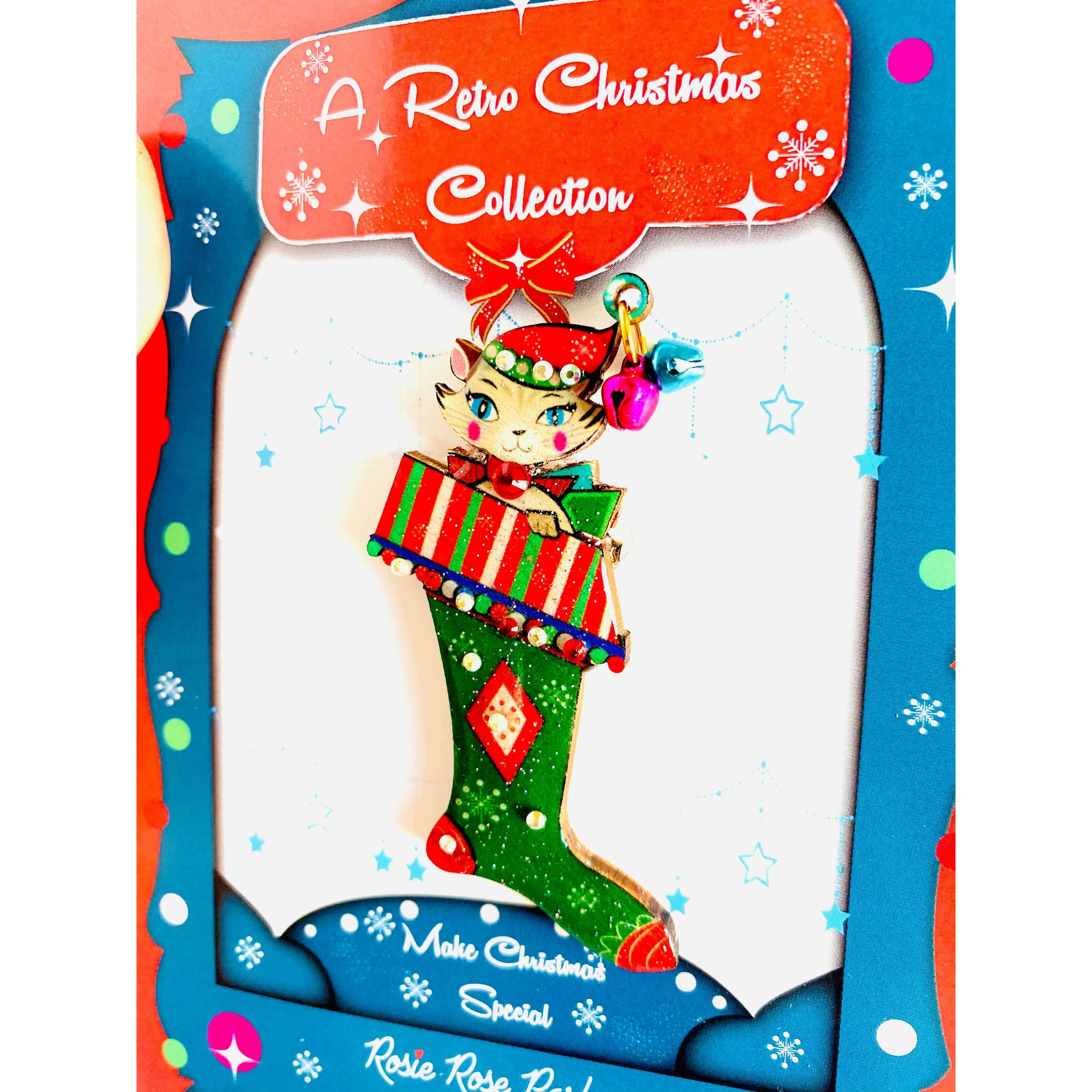 Mr Cat in a Stocking Brooch by Rosie Rose Parker