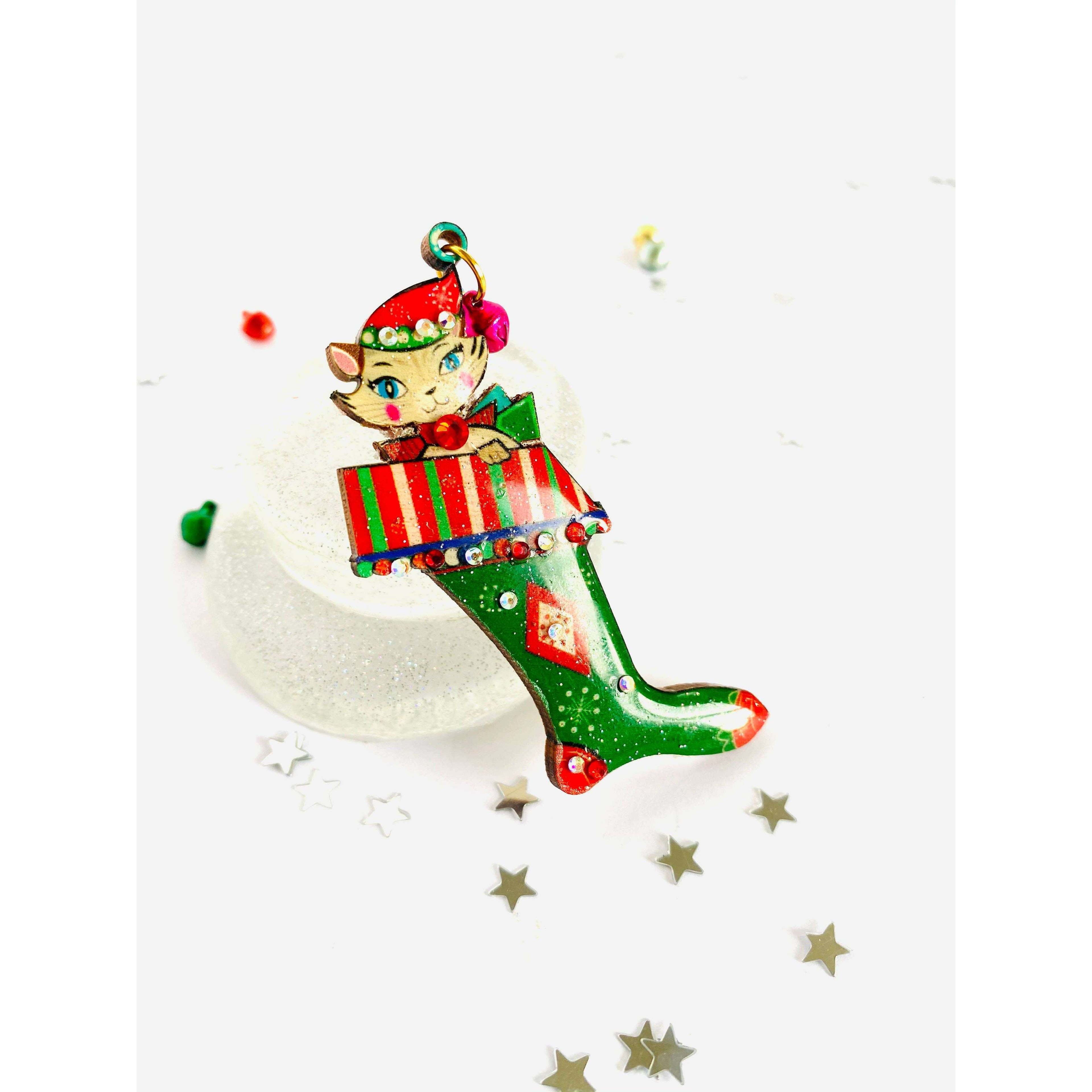 Mr Cat in a Stocking Brooch by Rosie Rose Parker