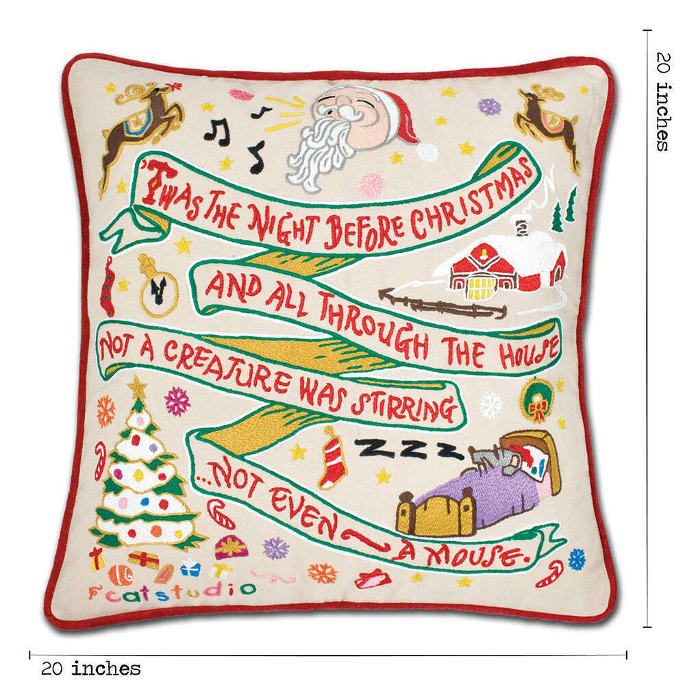 Night Before Christmas Hand-Embroidered Pillow