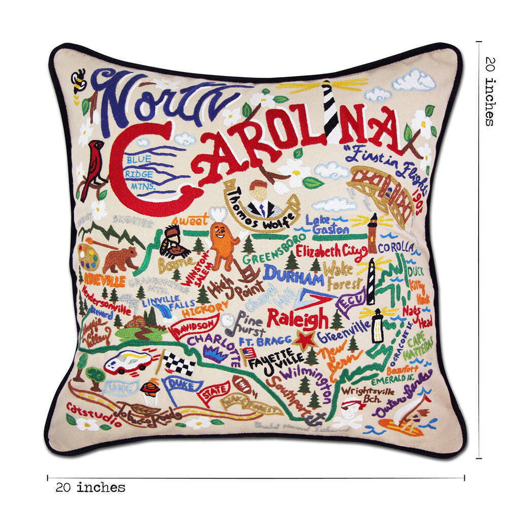 North Carolina Hand-Embroidered Pillow