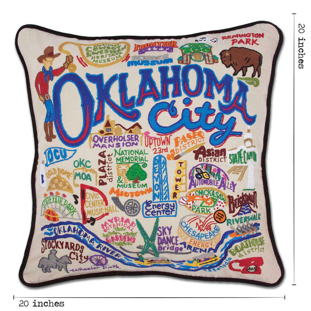 Oklahoma City Hand-Embroidered Pillow