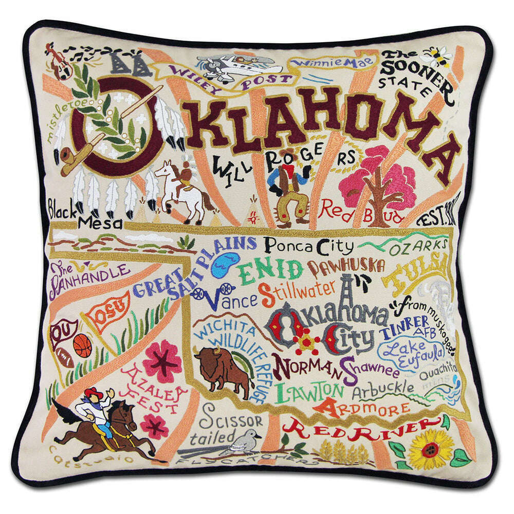 Oklahoma Hand-Embroidered Pillow