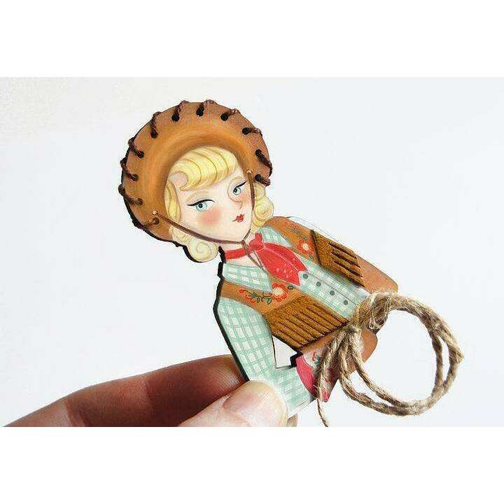 Pinup Cowgirl Western Brooch by Laliblue