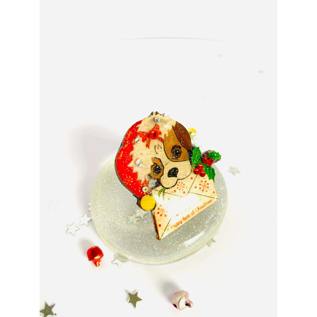 Puppy love at Xmas Brooch by Rosie Rose Parker