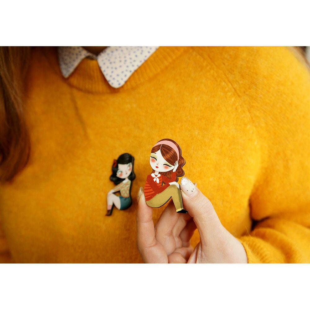 Puzzle with brunette girl brooch by Laliblue