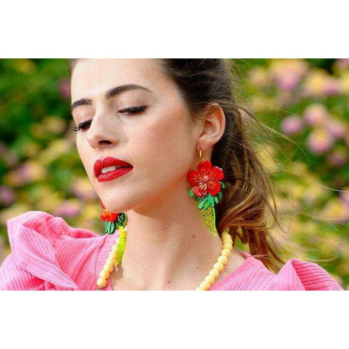 Red Tropical Flower Earrings by Laliblue