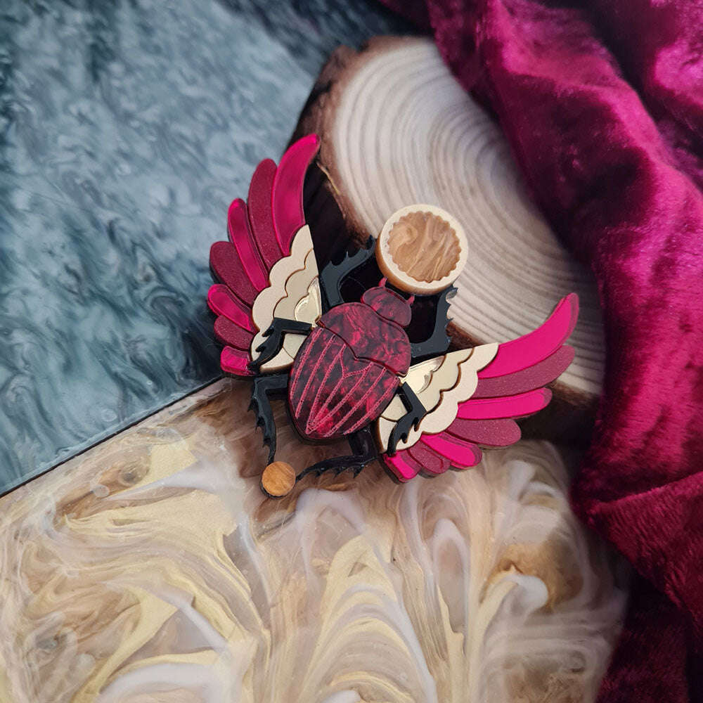 Red Winged Scarab Beetle Brooch by Cherryloco Jewellery
