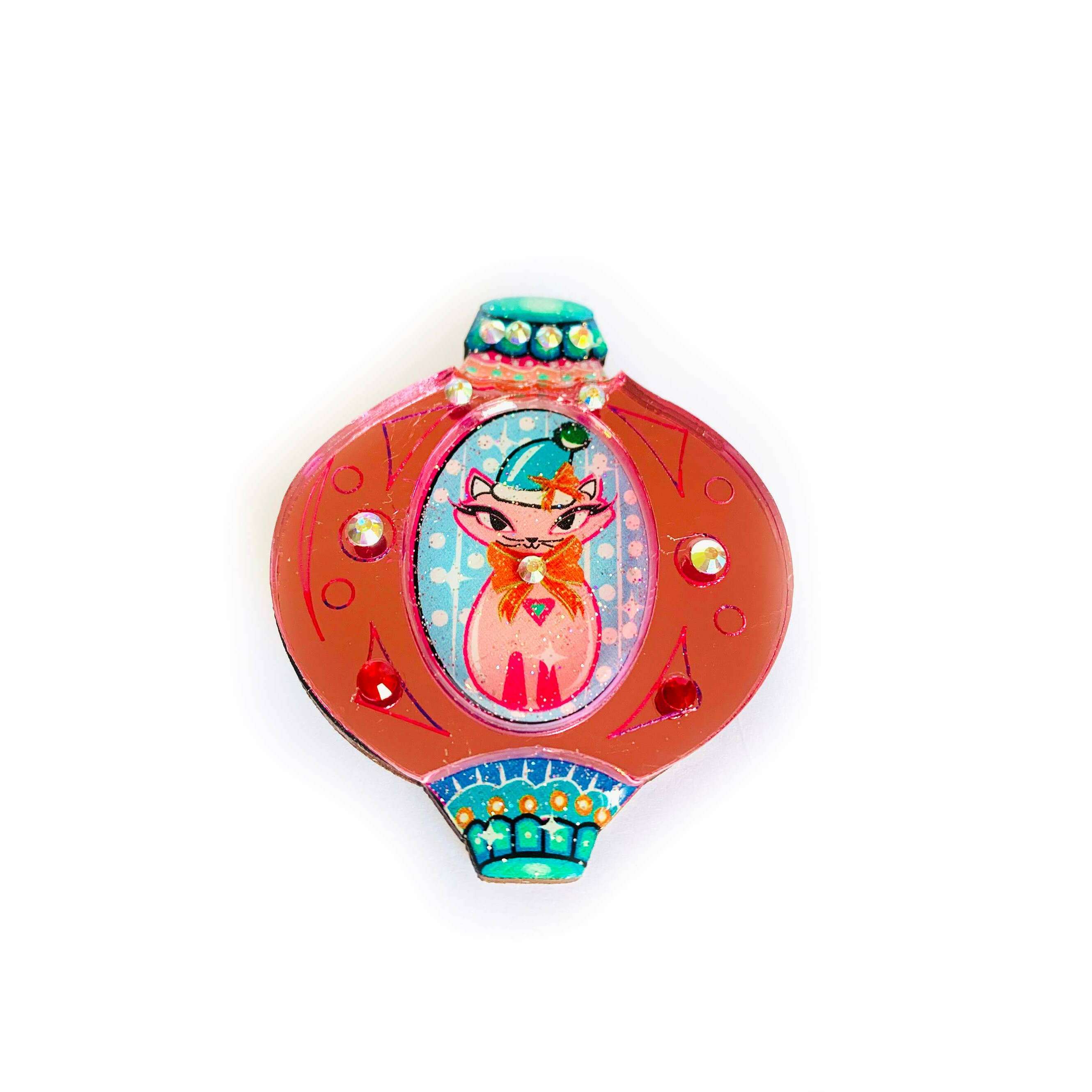 Retro Cat Christmas Bauble Brooch by Rosie Rose Parker