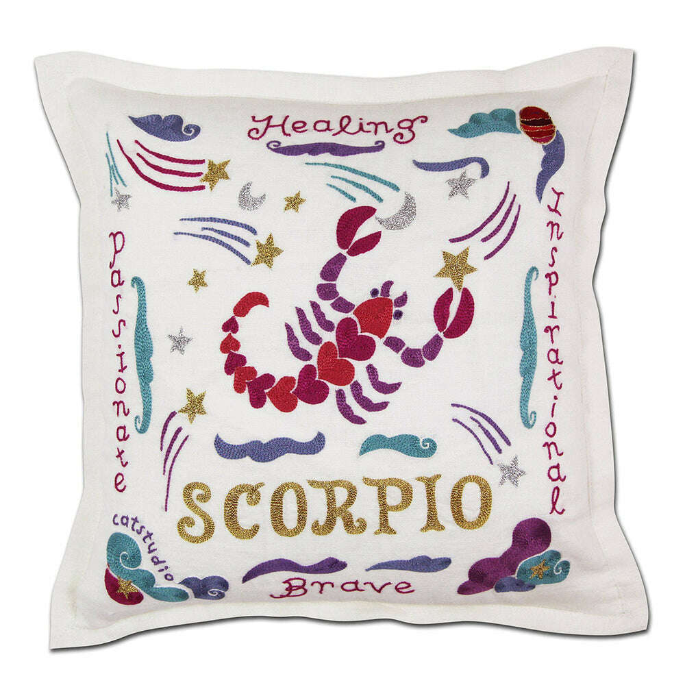 Scorpio Astrology Hand-Embroidered Pillow by Cat Studio