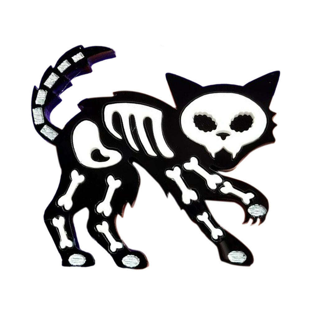 Skeleton Cat Brooch by Cherryloco Jewellery