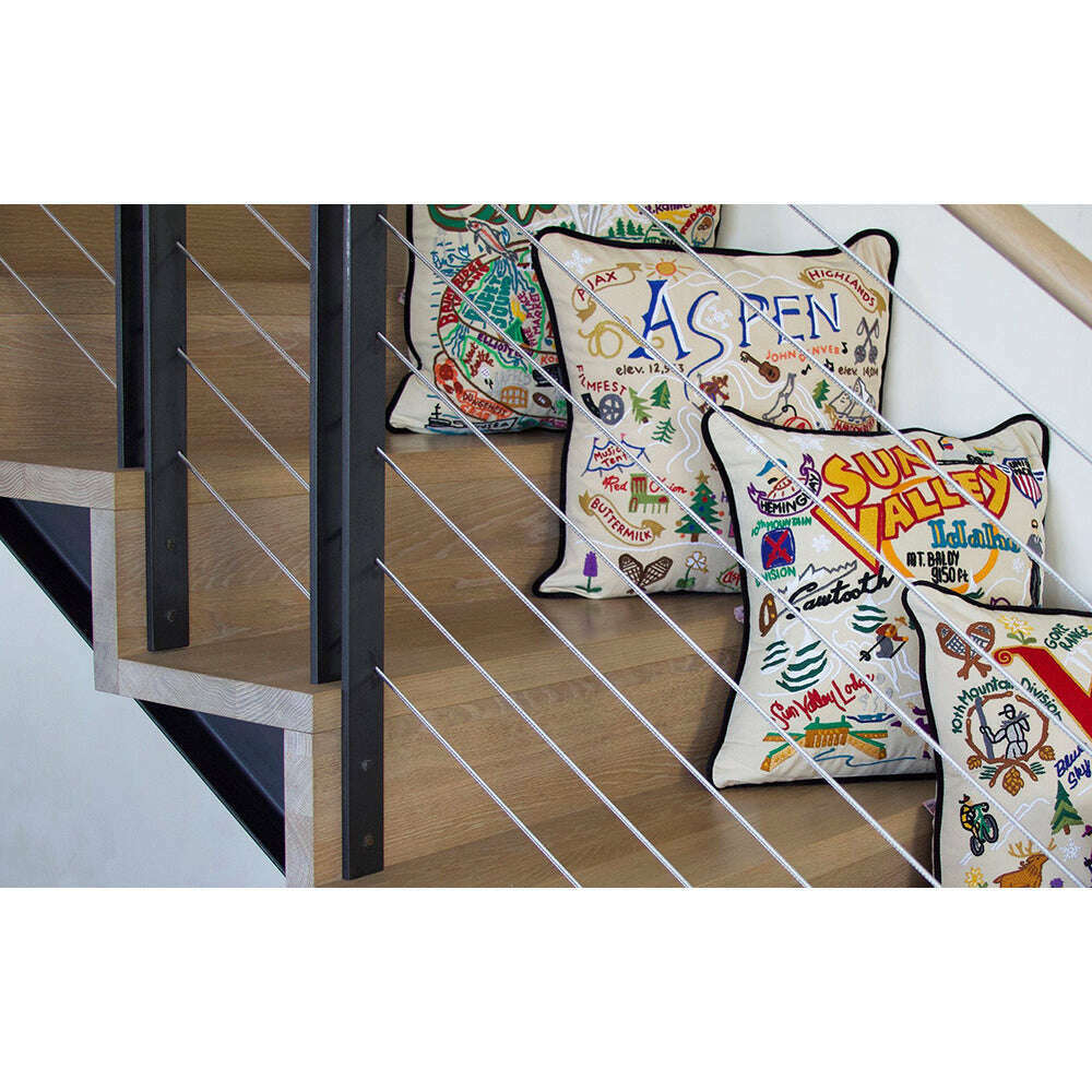 Ski Aspen Hand-Embroidered Pillow
