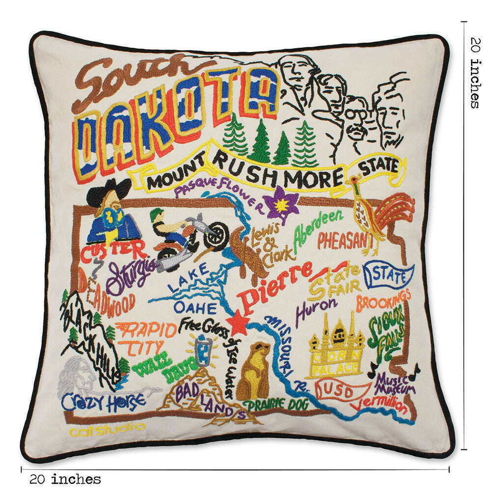 South Dakota Hand-Embroidered Pillow