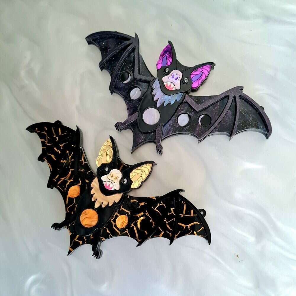 Vampire Bat Statement Necklace PURPLE GALAXY by Cherryloco