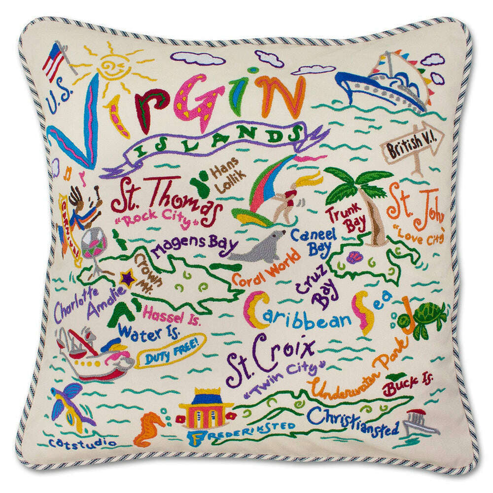 Virgin Islands Hand-Embroidered Pillow
